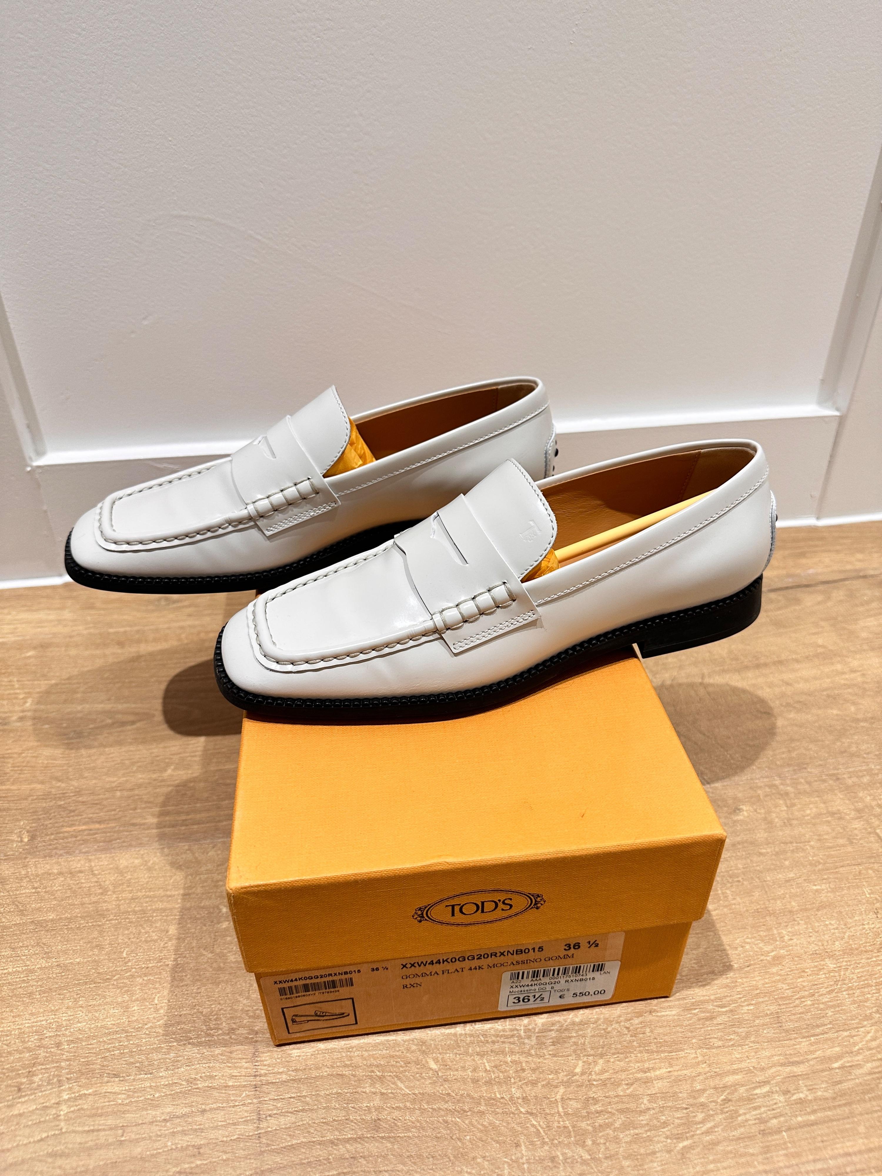 White Square Toe Penny Loafers