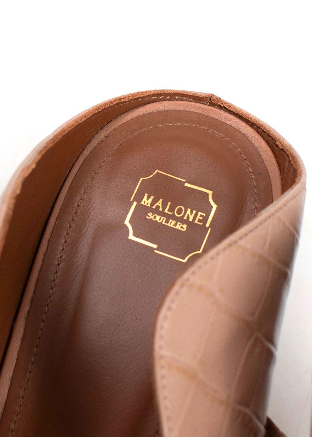 Malone Souliers Beige Croc Embossed Maureen Mules