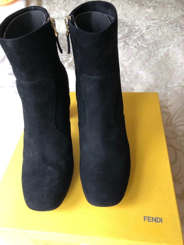 Fendi Black Suede Ankle Boots with Gold Spiked Heel