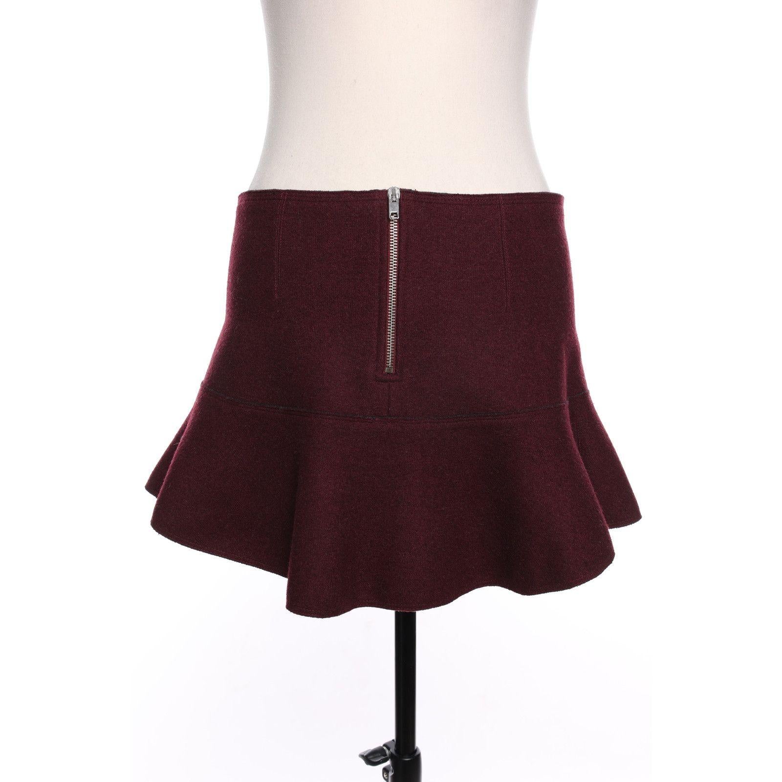 Burgundy Flared Wool Mini Skirt