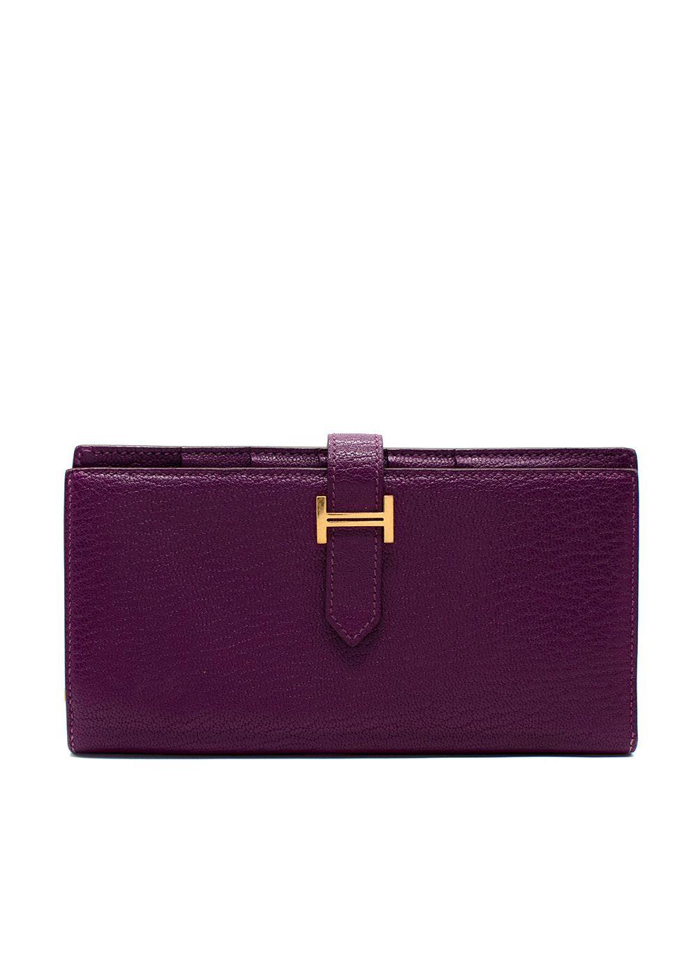 Hermes Purple Bearn Wallet with Gold Hardware