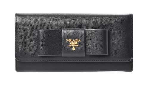 Prada Black Saffiano Leather Bow Wallet