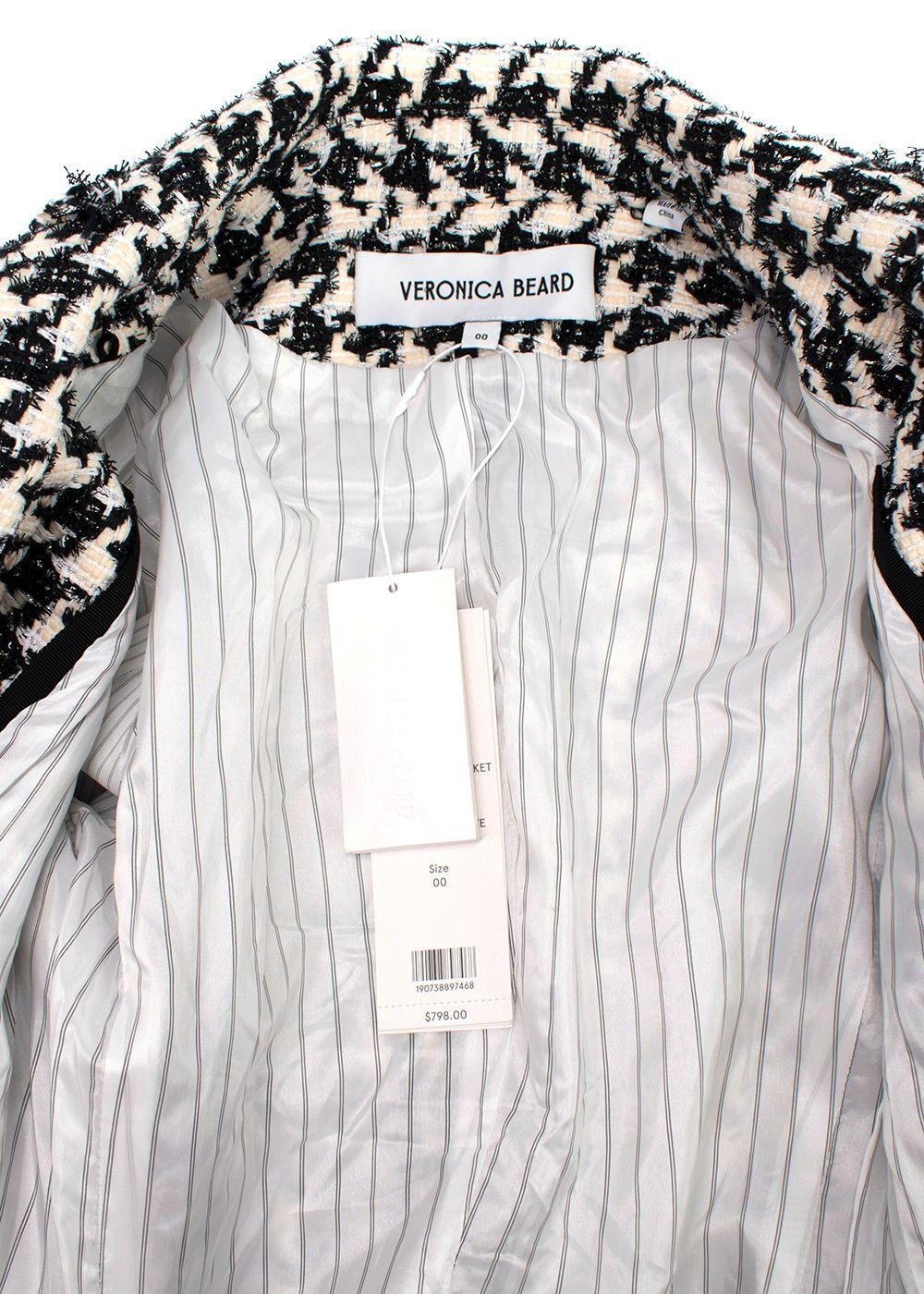 Veronica Beard Black and Ivory Houndstooth Tweed Blazer