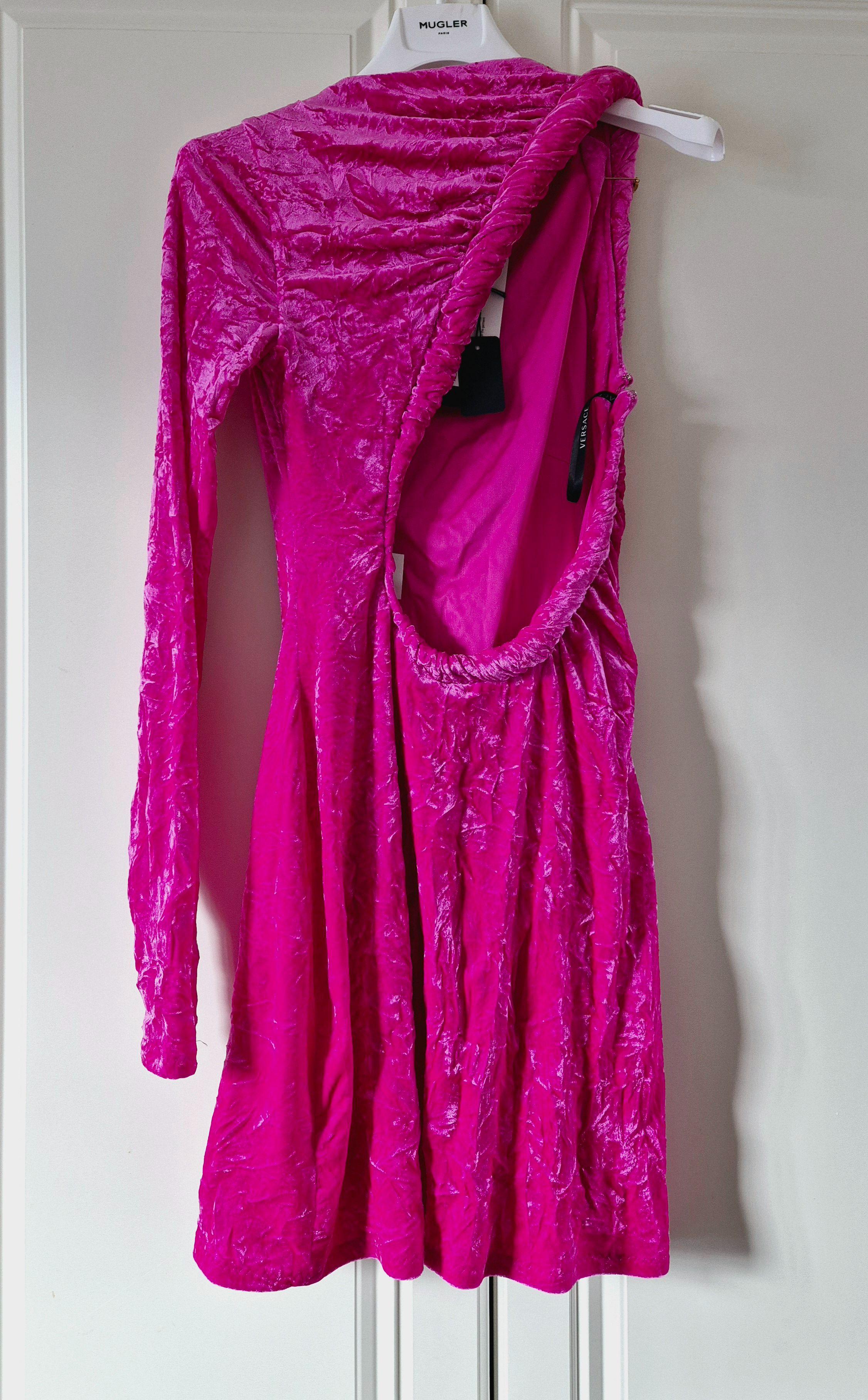 One-shoulder open-back crushed-velvet mini dress