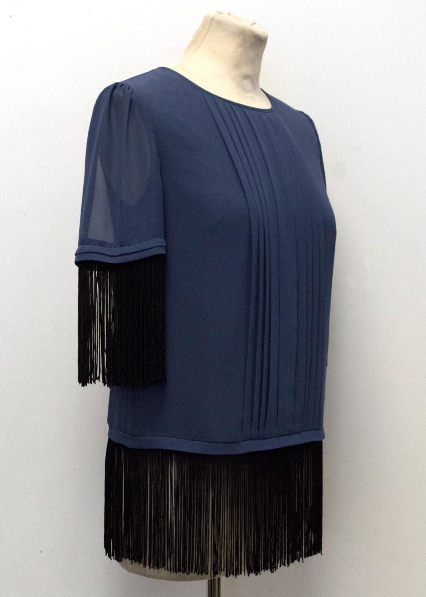 Alice by Temperley Navy Fringed Blouse