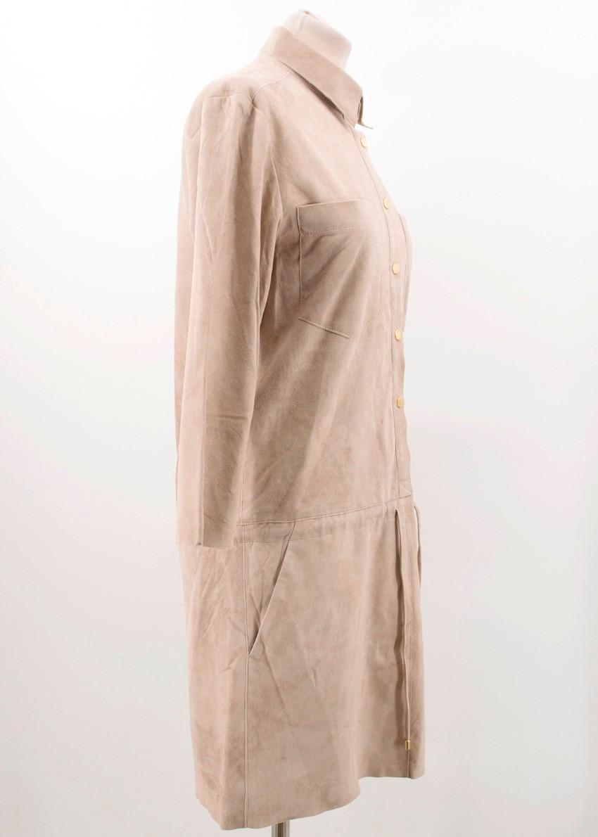 La Mania Beige Perea Long Sleeved Suede Dress