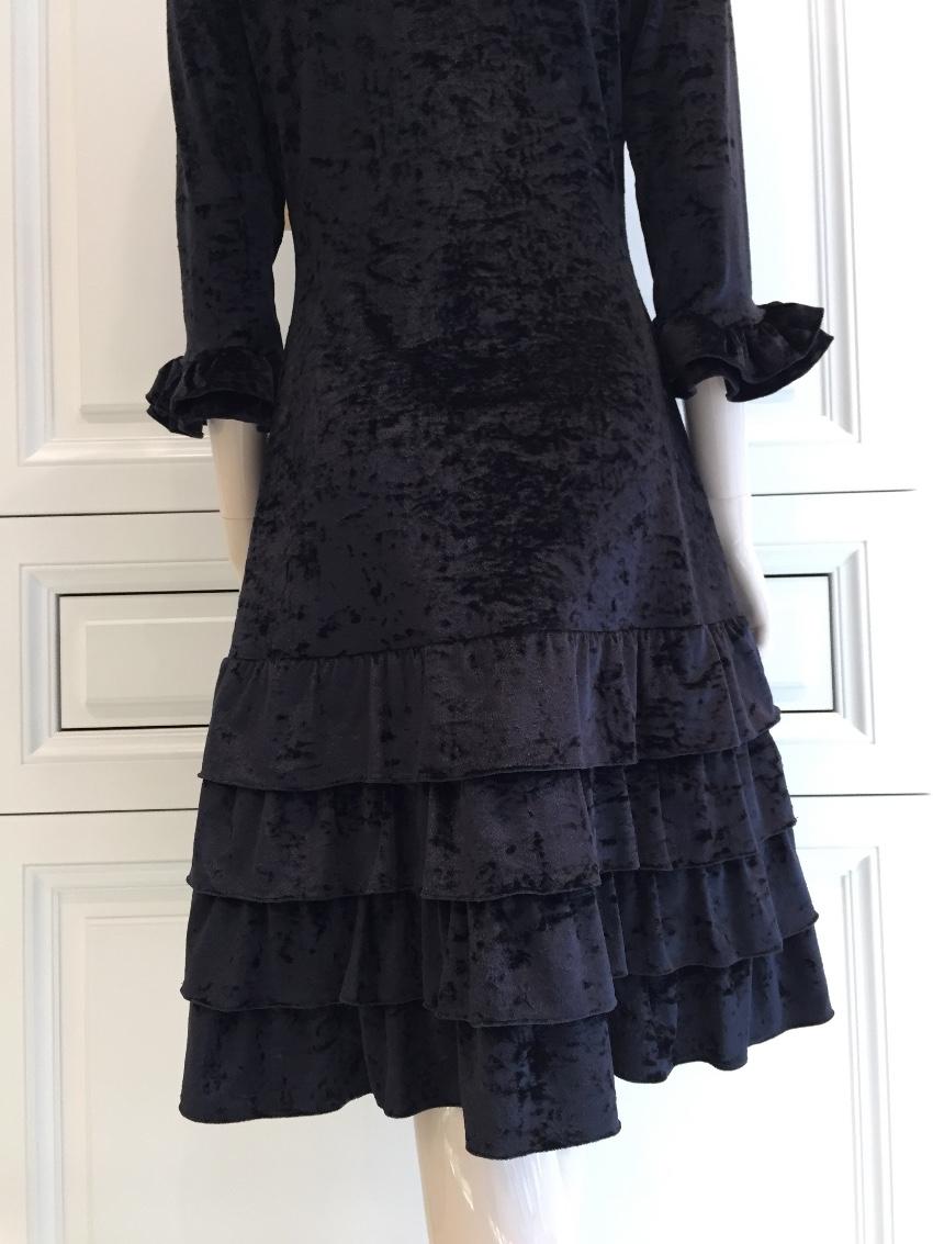 French Couture Black Panne Velvet Dress