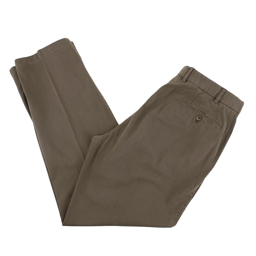 Canali Brown Cotton Straight Leg Trousers