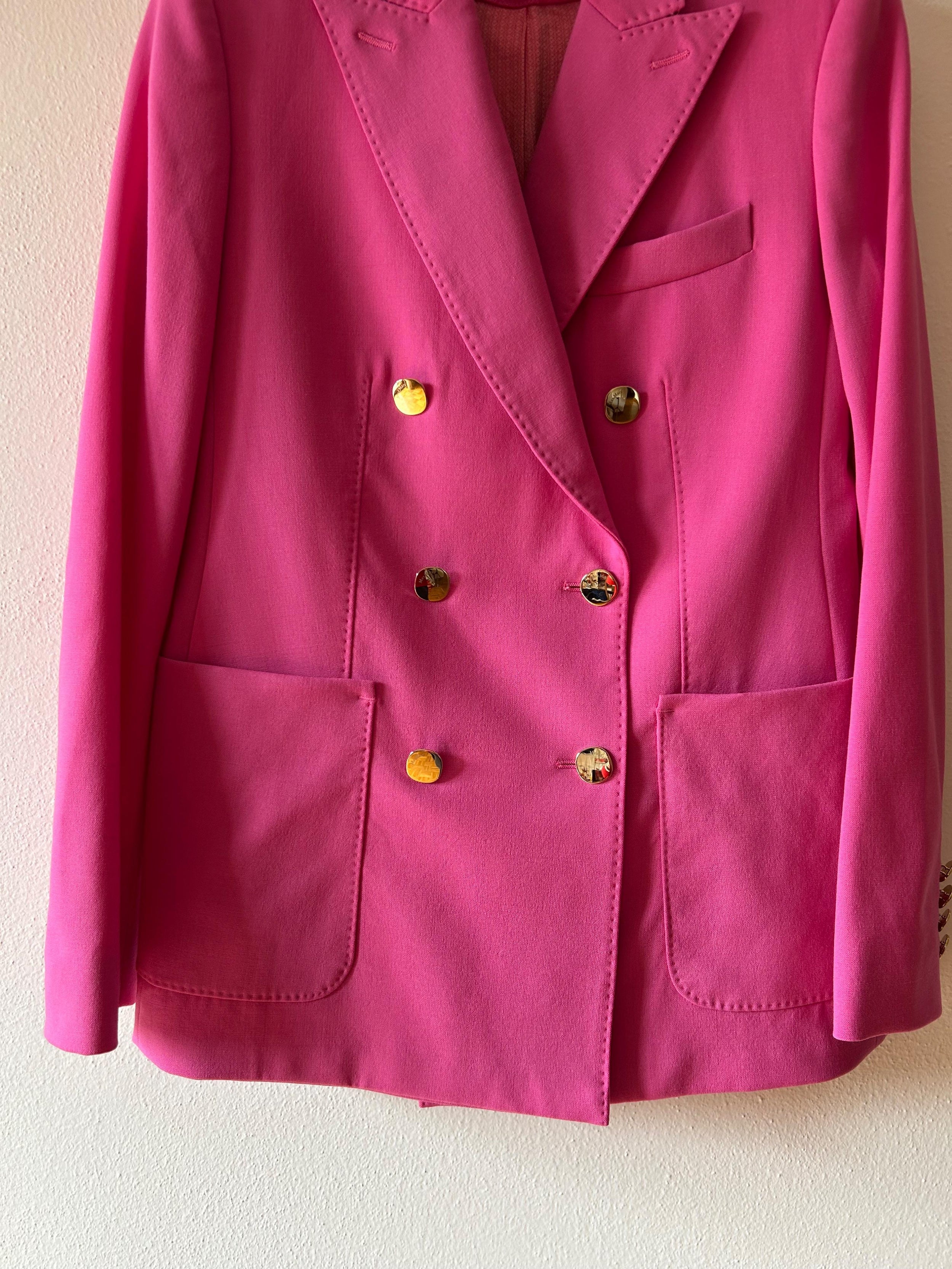 MaxMara Pink Double Breasted Mohair Blend Wool Blazer