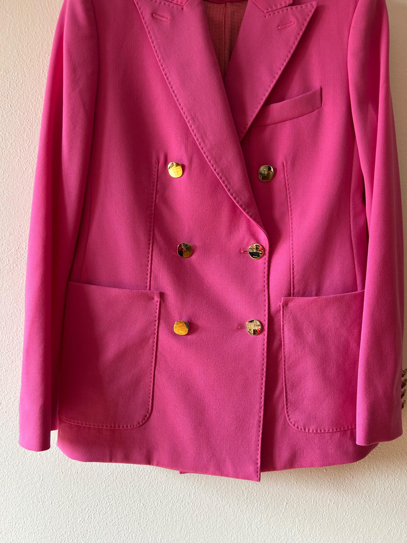 MaxMara Pink Double Breasted Mohair Blend Wool Blazer