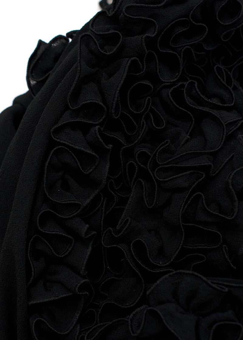 Black Ruffled Bib Silk Halterneck Dress
