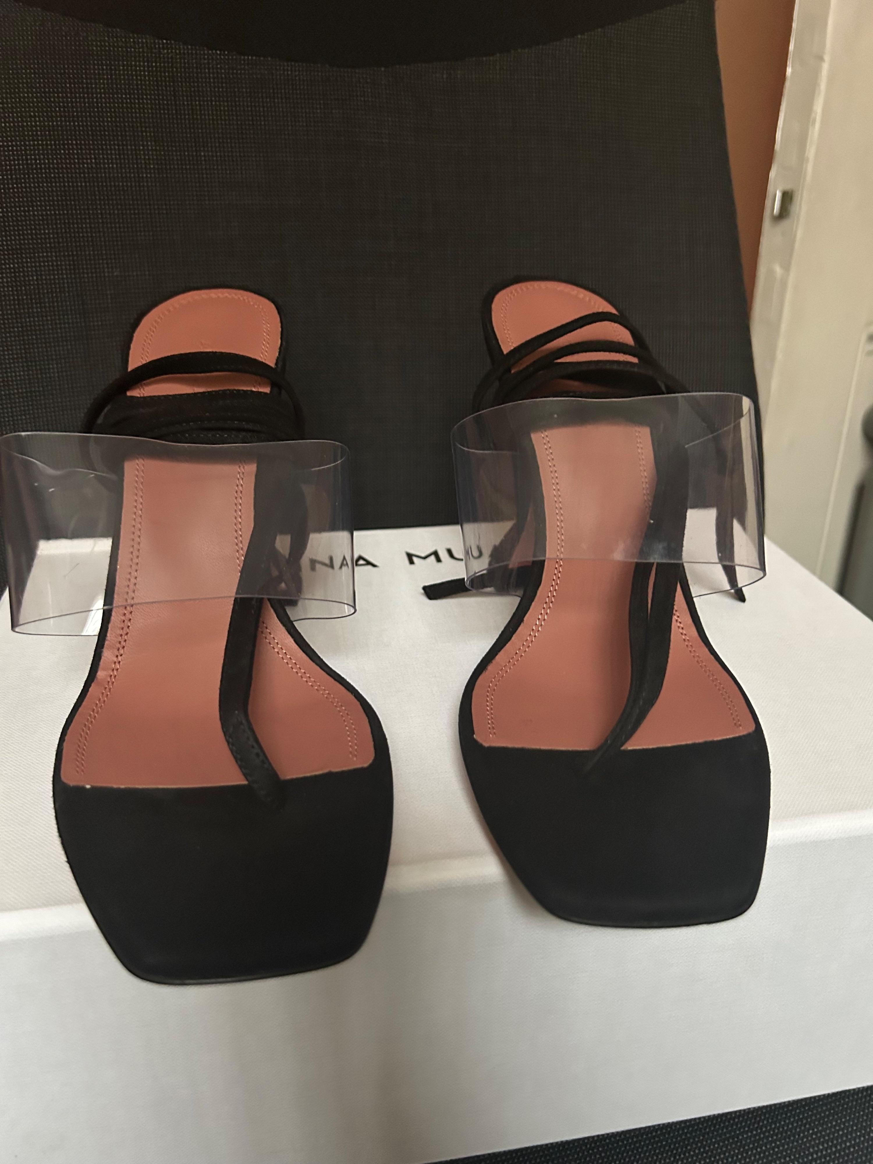 Black Suede Zula 95 PVC Thong Sandals