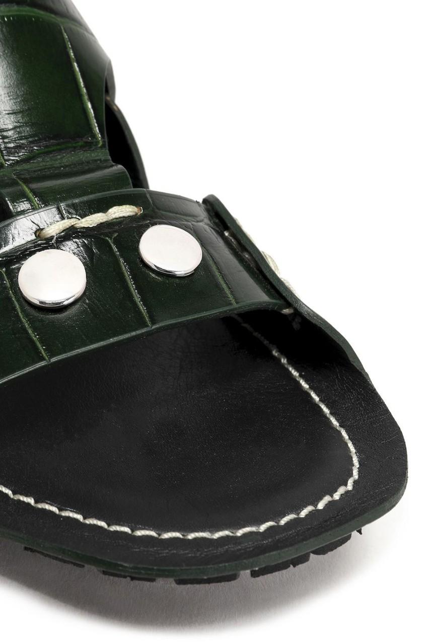 Joseph Dark Green Crocodile Print Slingback Sandals