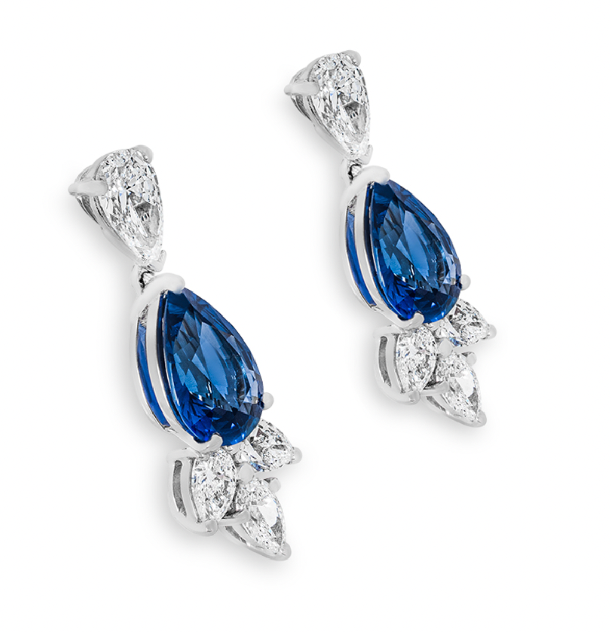 Platinum Set Pear-cut Sapphire & Diamond Drop Earrings