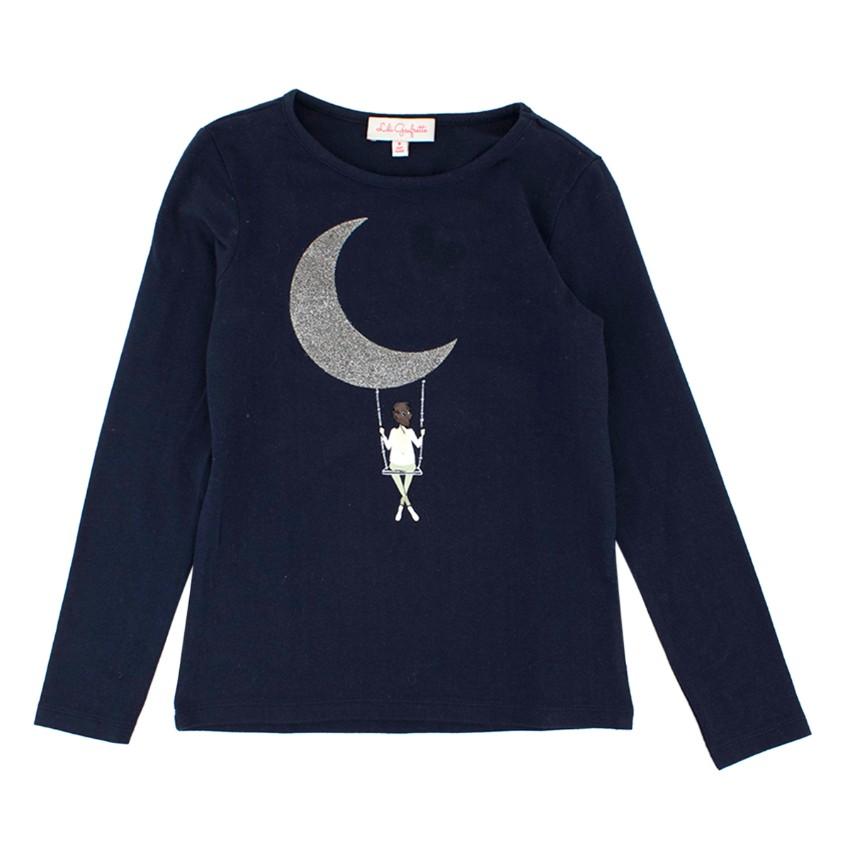 Lili Gaufrette Girls 8Y Navy Moon Print Top