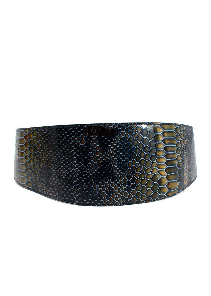 Ports Blue and Green Snakeskin Embossed Leather Waist Belt