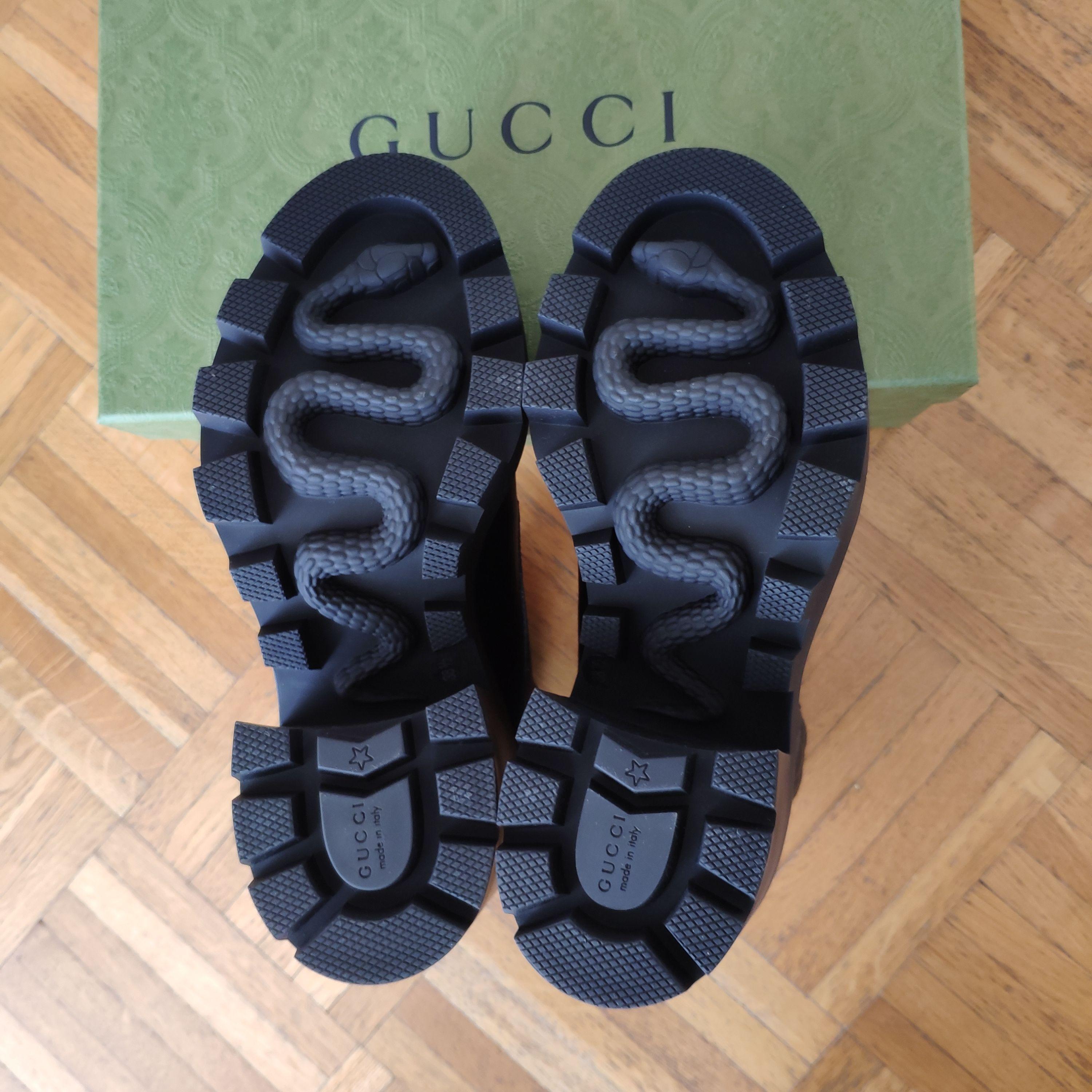 Gucci Black Monogram Leather and Canvas Biker Boots