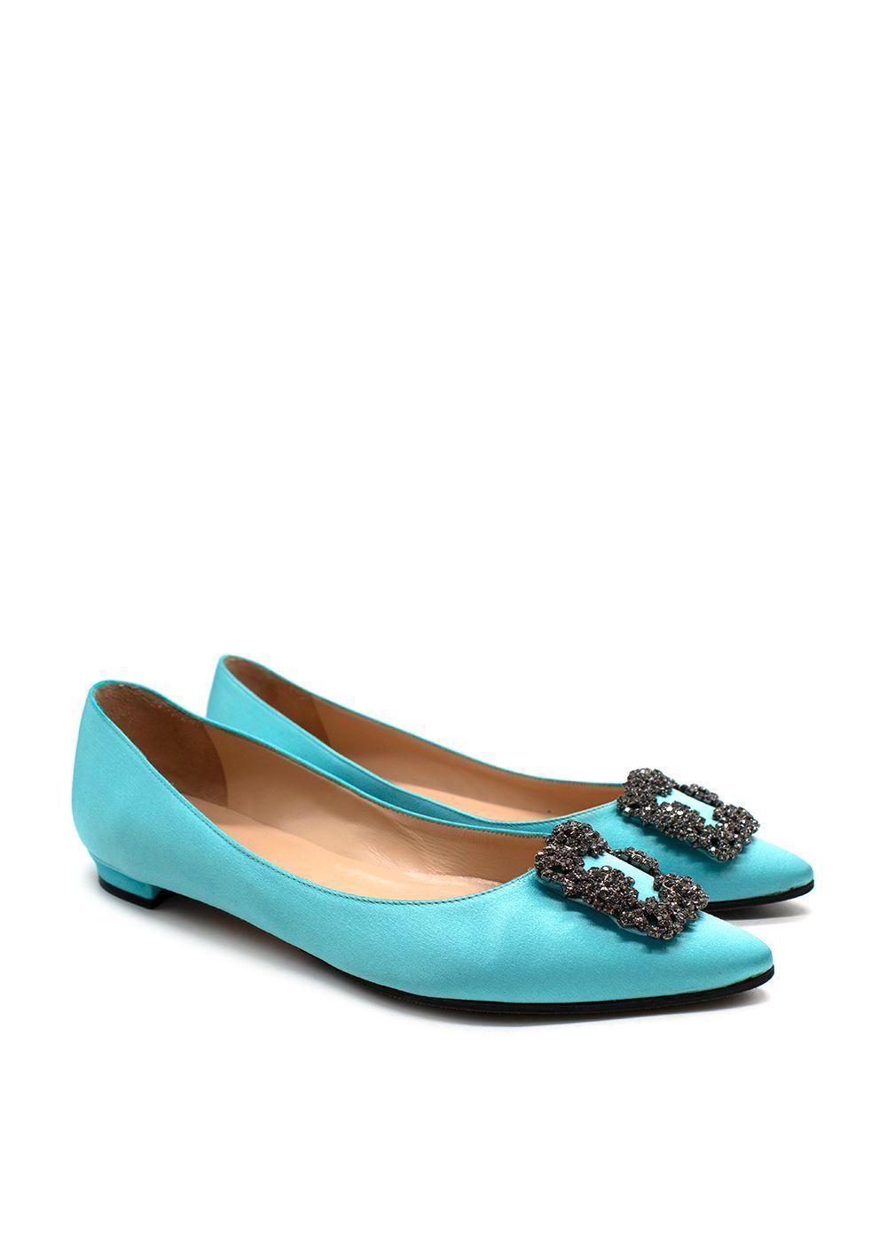 Manolo Blahnik Turquoise Flat Crystal Embellished Buckle