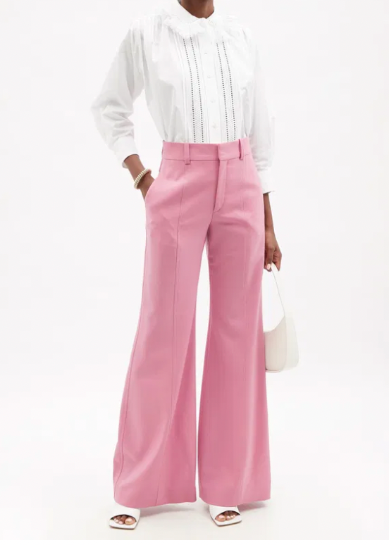 Chloe Pink Wide Leg Wool Blend Tailored Trousers