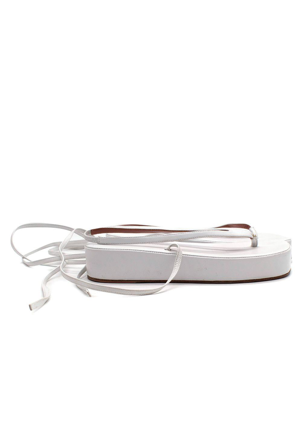 Amina Muaddi White Leather Tie Sandals