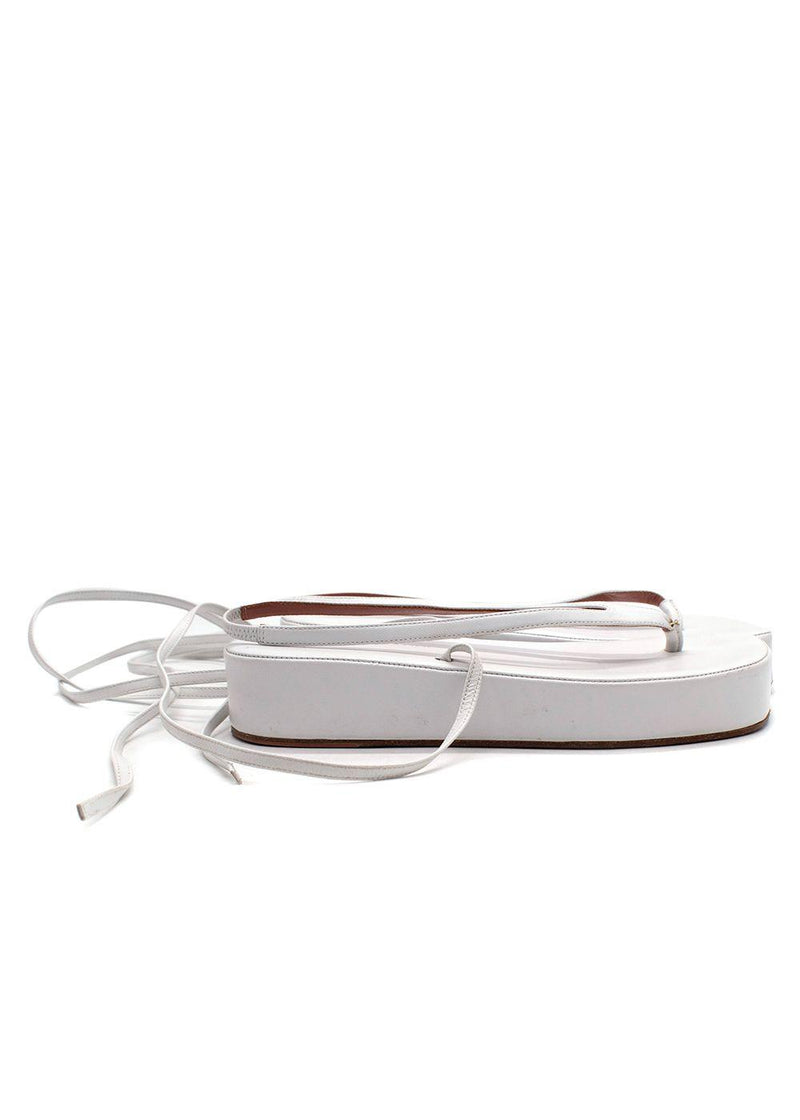 Amina Muaddi White Leather Tie Sandals