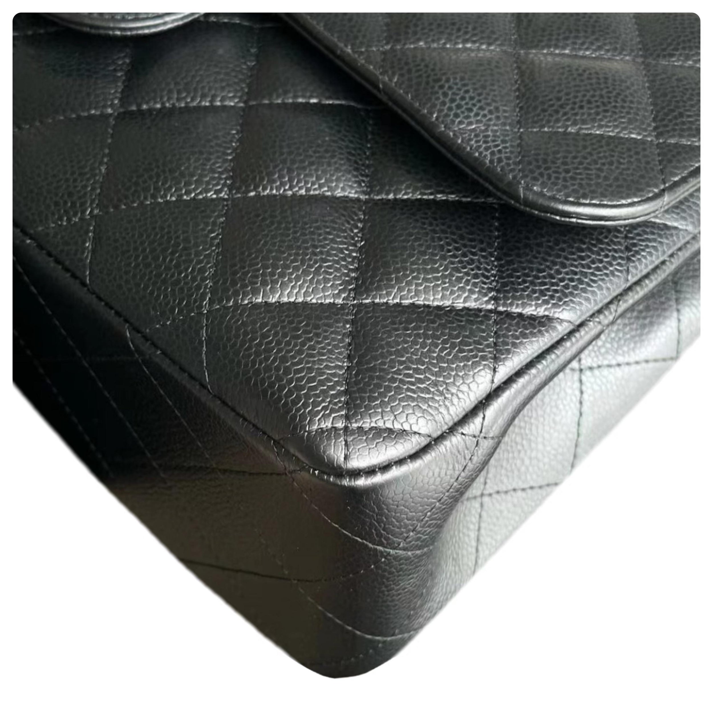 Chanel Black Caviar Leather Jumbo Double Flap Bag