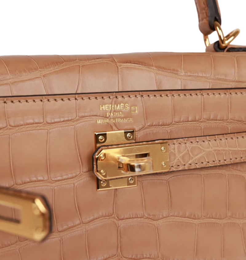 Hermés Kelly 25 Mississippiensis Alligator Matte Chai