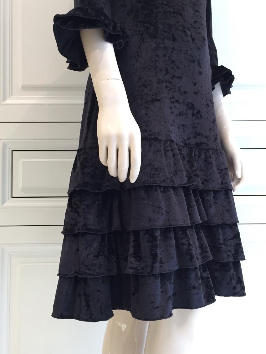 French Couture Black Panne Velvet Dress