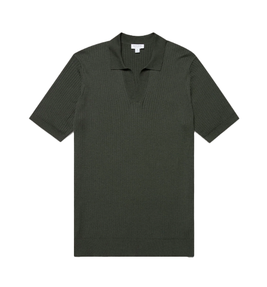 Ribbed knit Silk Cotton Polo Shirt