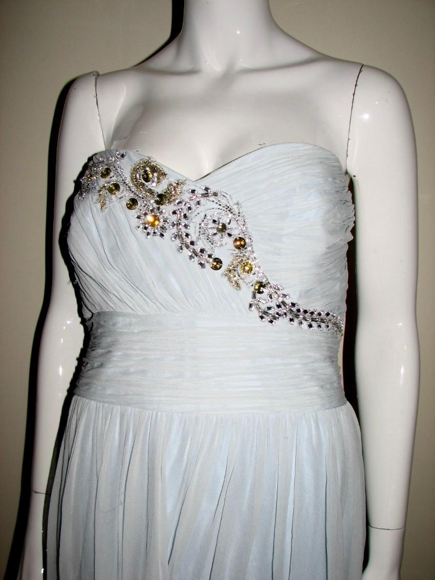 Marchesa Notte light-blue embellished strapless gown
