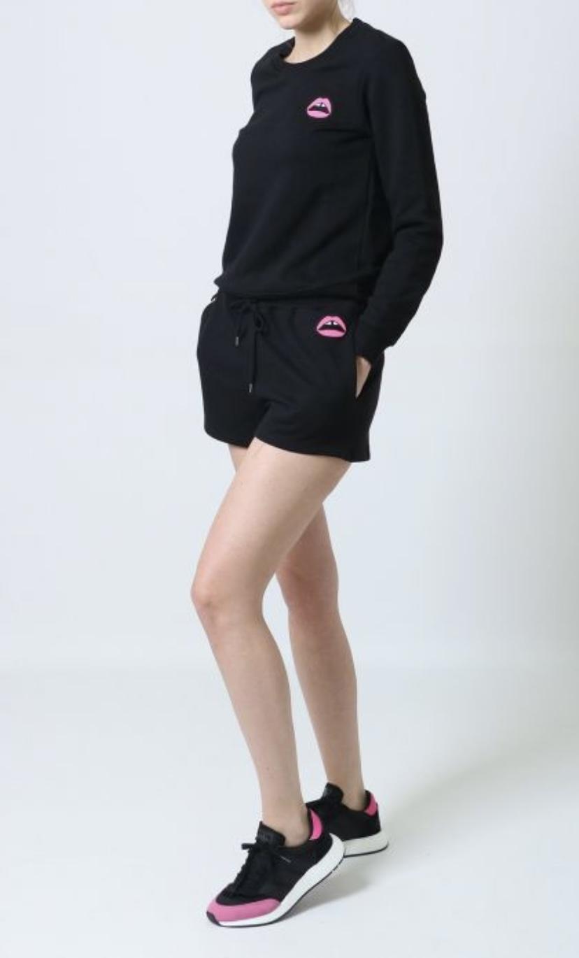Markus Lupfer lip logo black sweat shorts