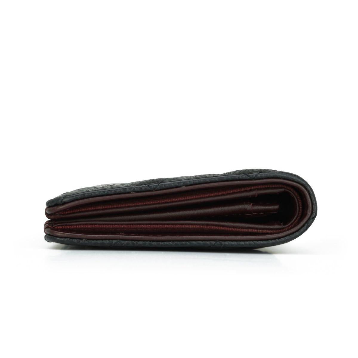 Chanel Black Caviar Leather Long Flap Yen Wallet with Silver Hardware