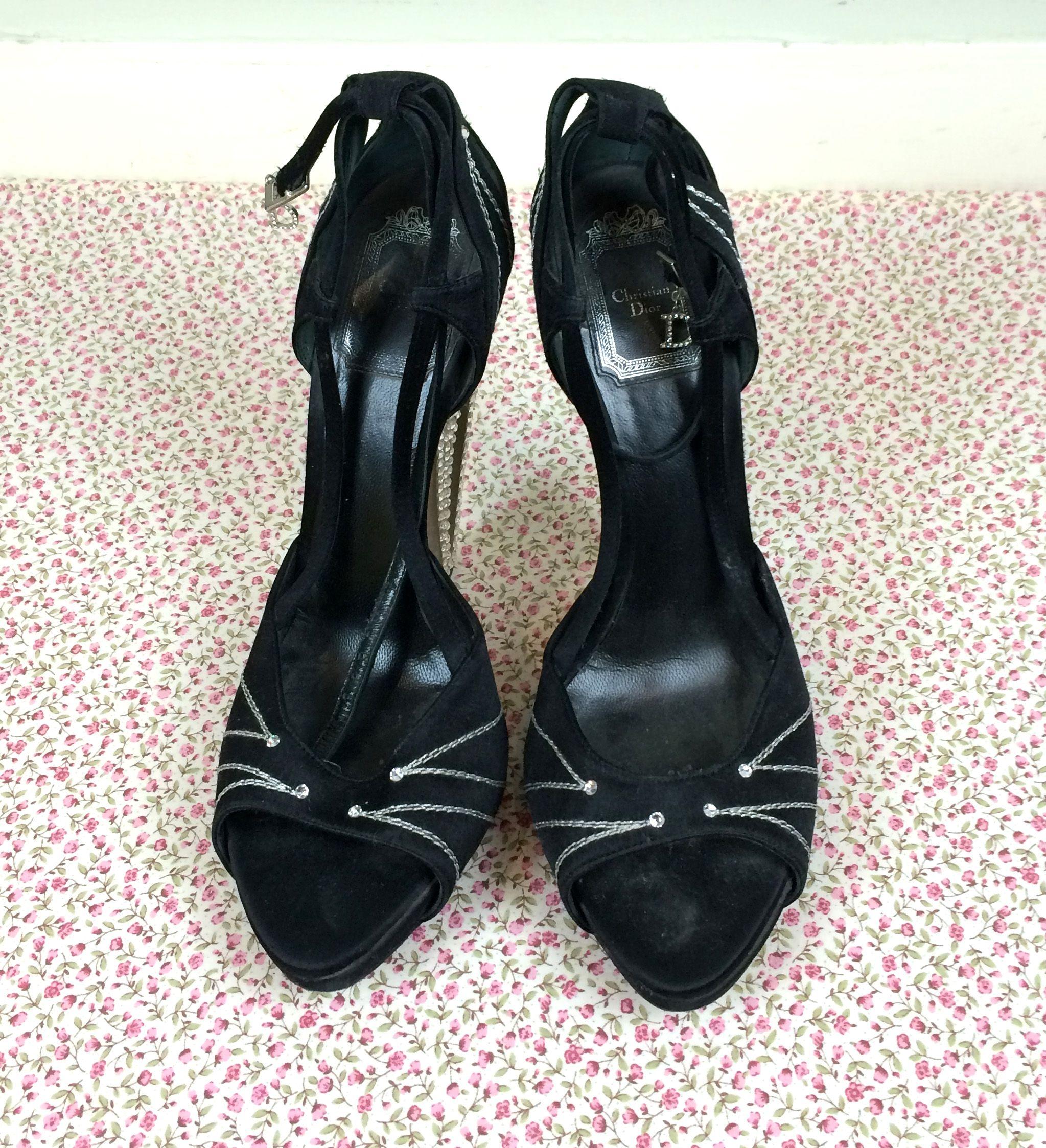 Christian Dior Black Silk Crystal Heel