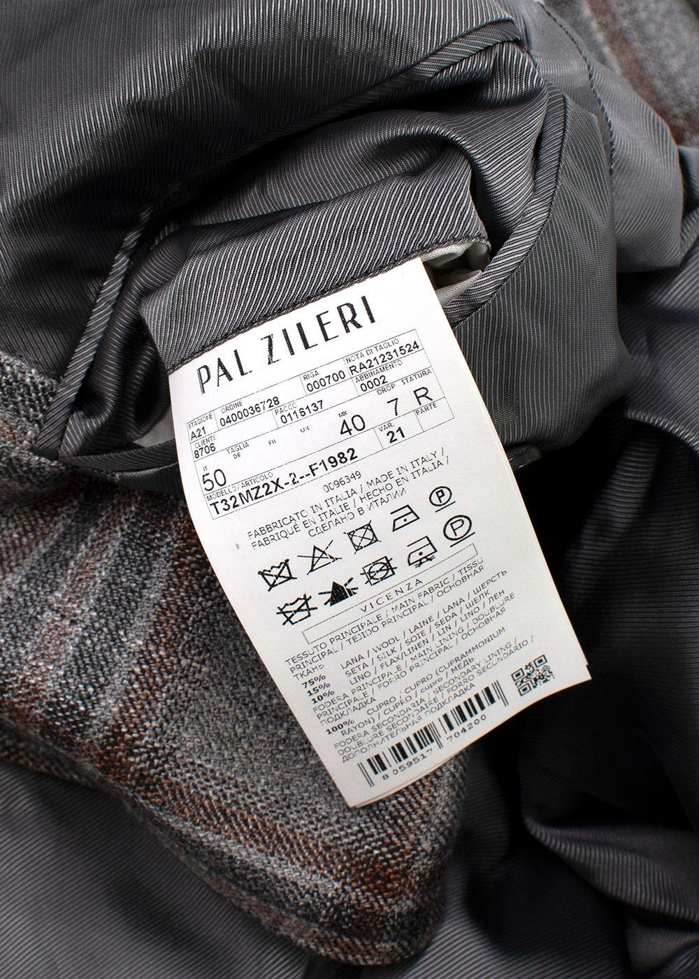 Pal Zileri Vicenza Grey Check Wool, Linen & Silk Blazer