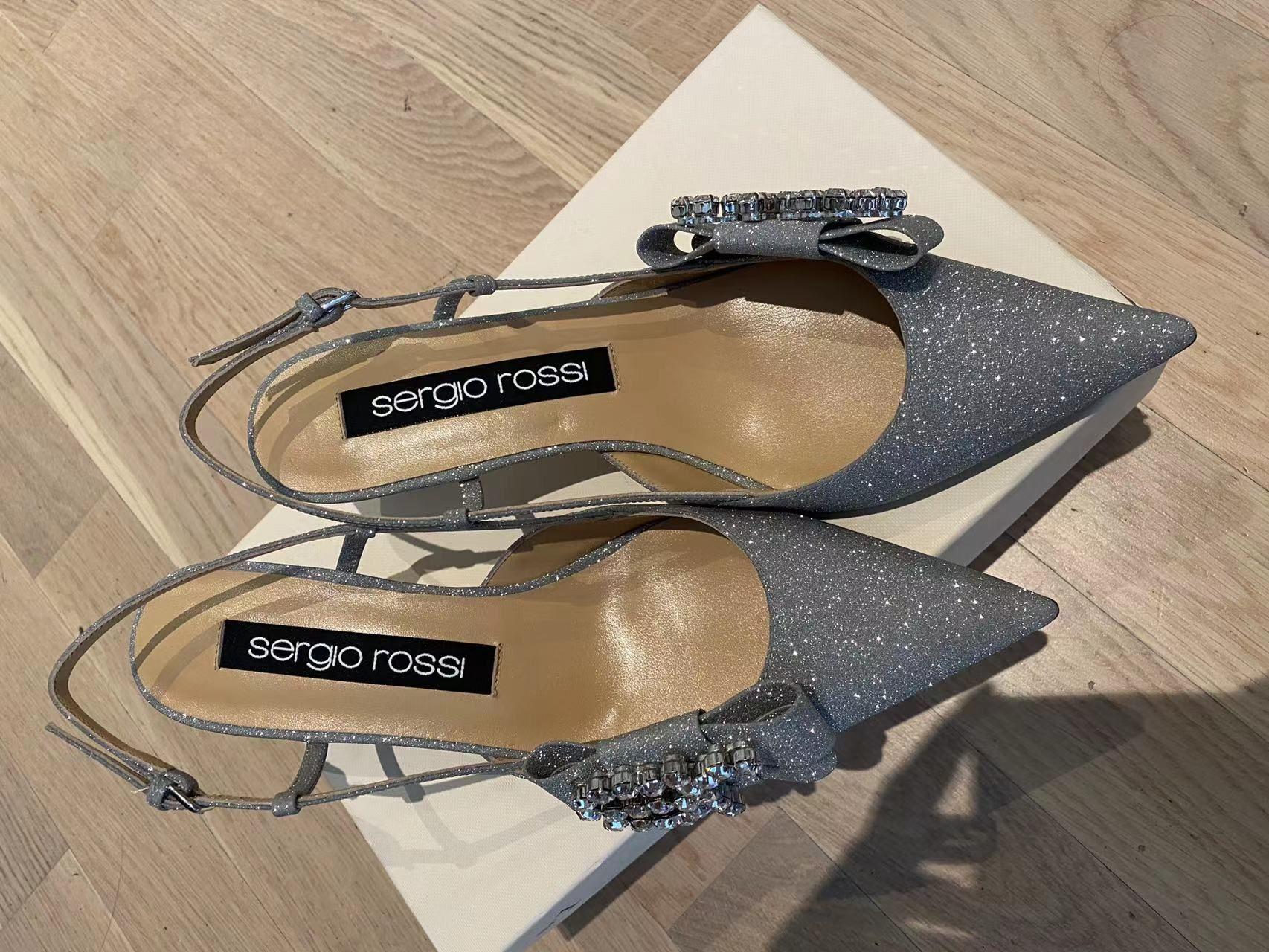 Silver glitter & crystal slingback heeled pumps