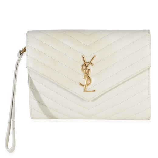 Saint Laurent Soft Grain De Poudre Triquilt Monogram Clutch
