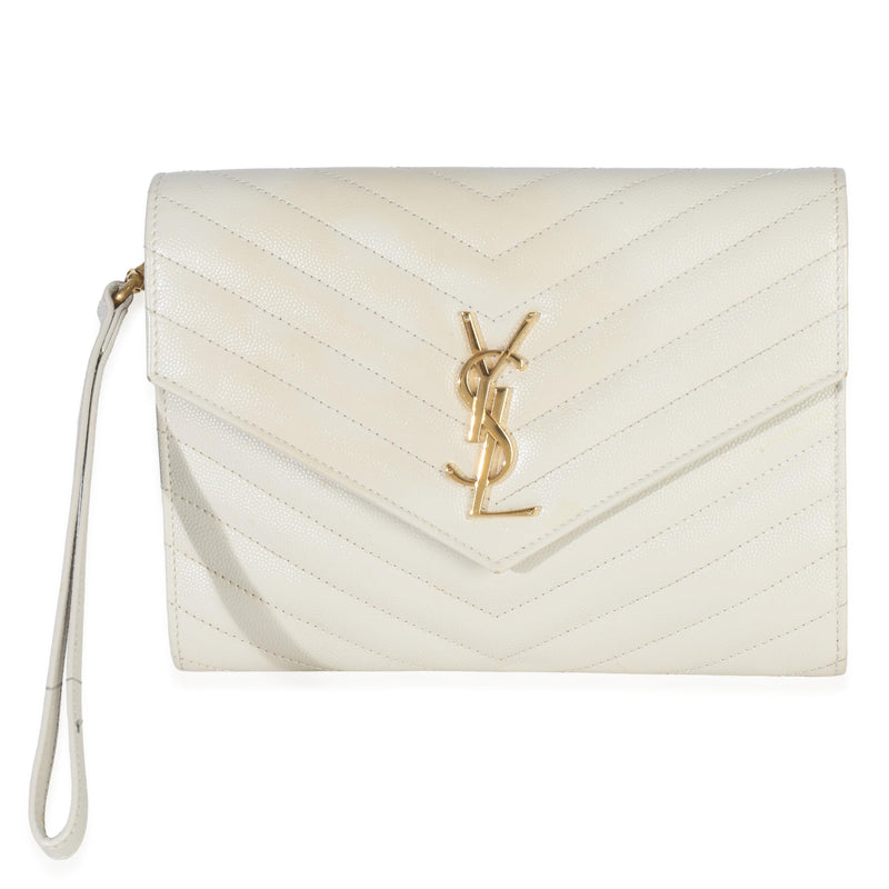 Saint Laurent Soft Grain De Poudre Triquilt Monogram Clutch