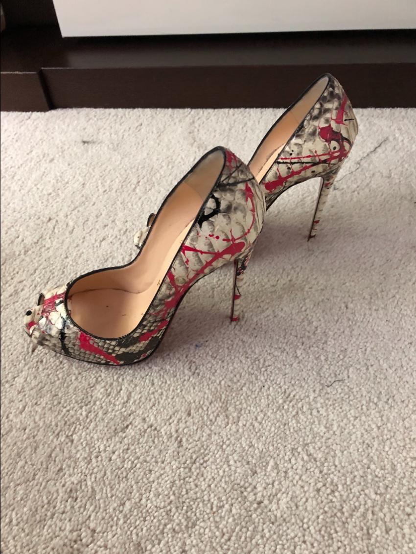 Christian Louboutin Paint Splatter Python Peep-Toe Pumps