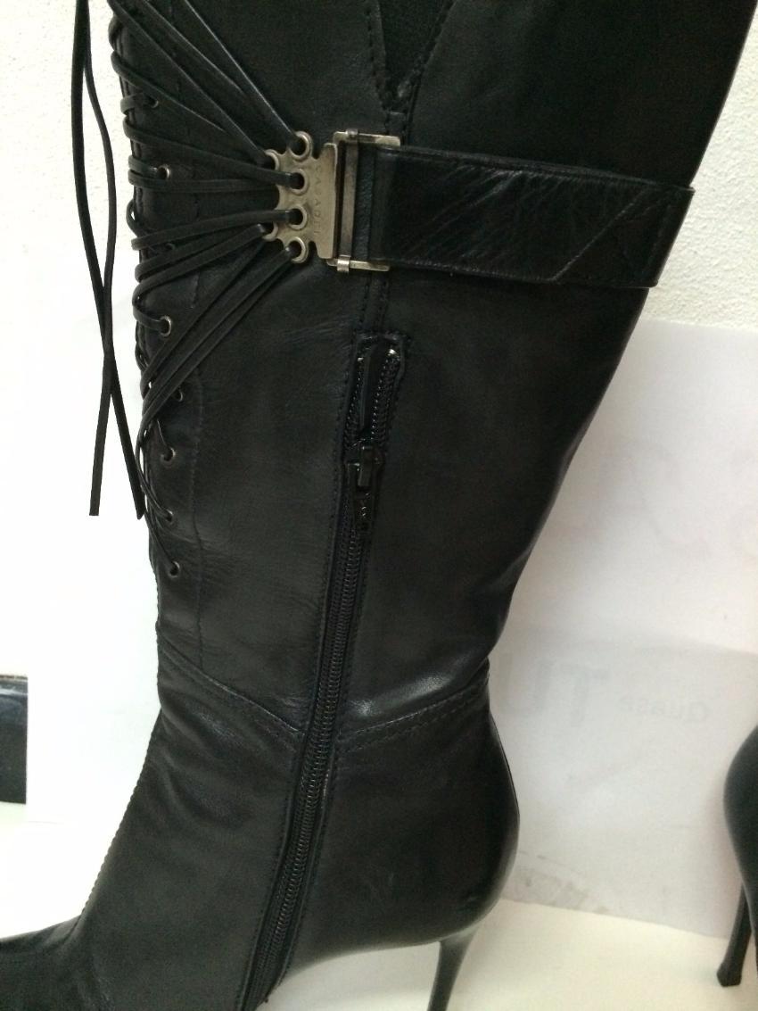 Casadei Black Leather Knee High Stilleto Lace Up Boots