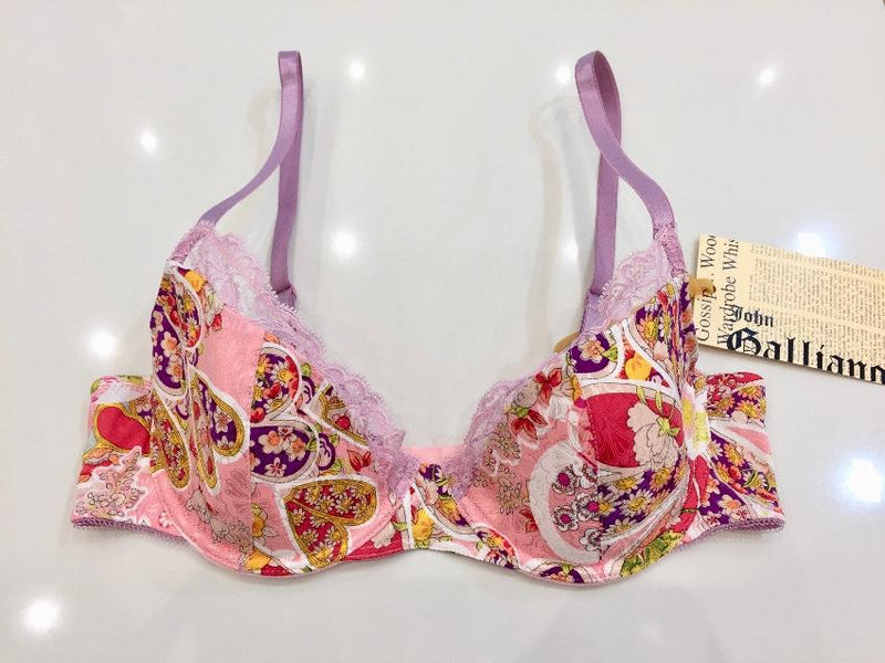 John Galliano Silk Jacquard Flower Power Print Bra & Thong Set