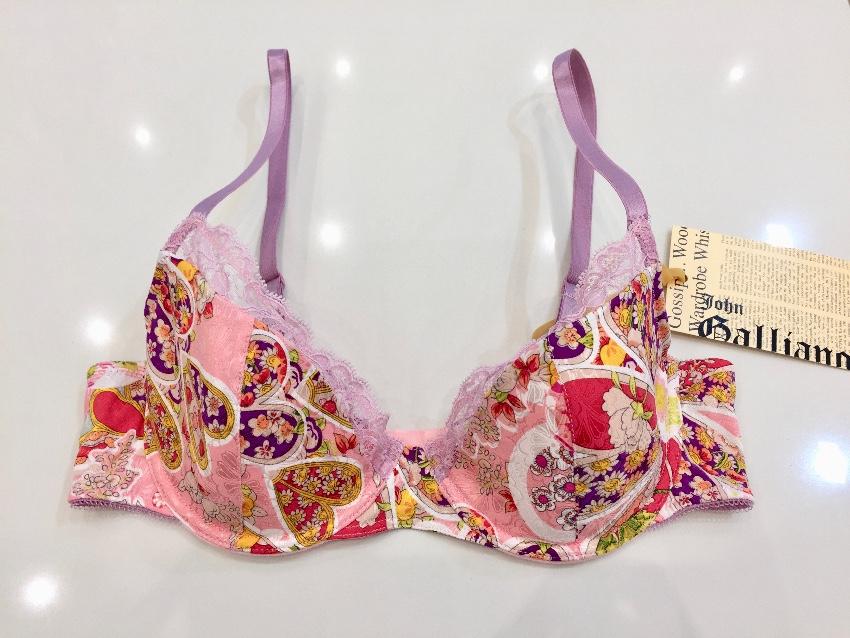 John Galliano Silk Jacquard Flower Power Print Bra & Thong Set