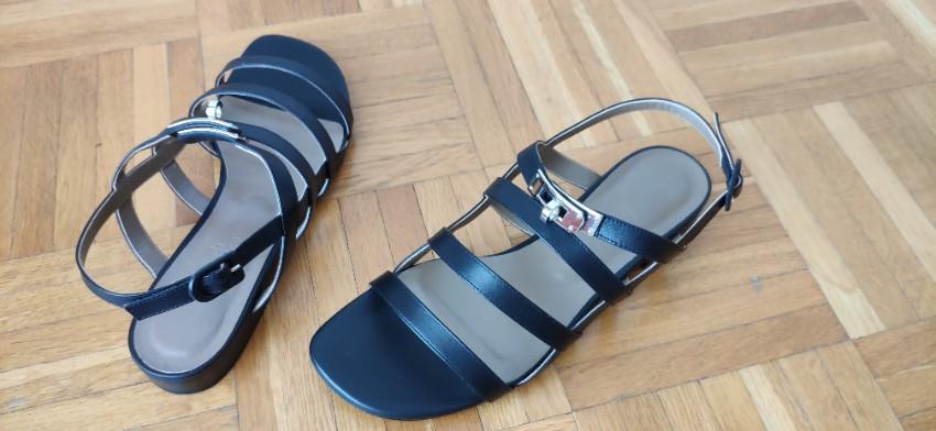 Hermes Black Leather Transat Sandals