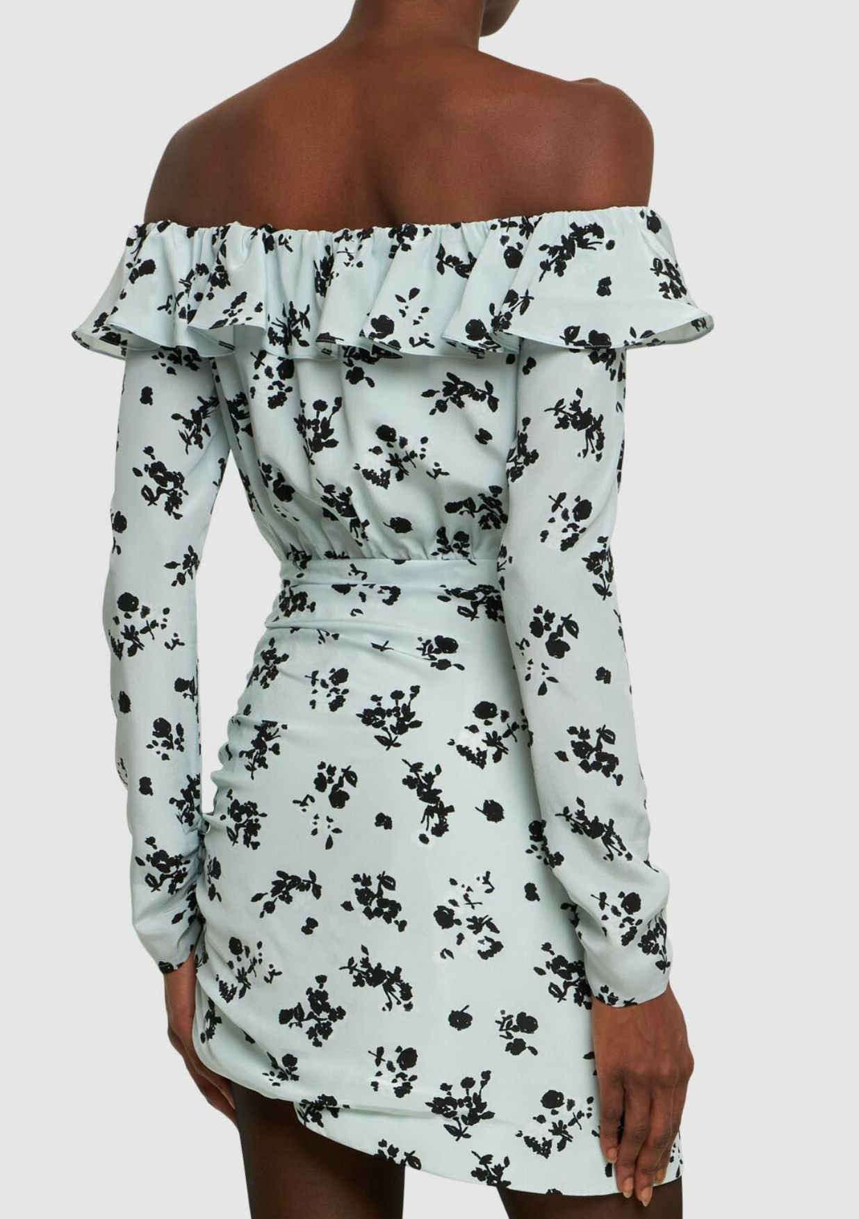 Alessandra Rich Printed Off-The-Shoulder Silk Mini Dress