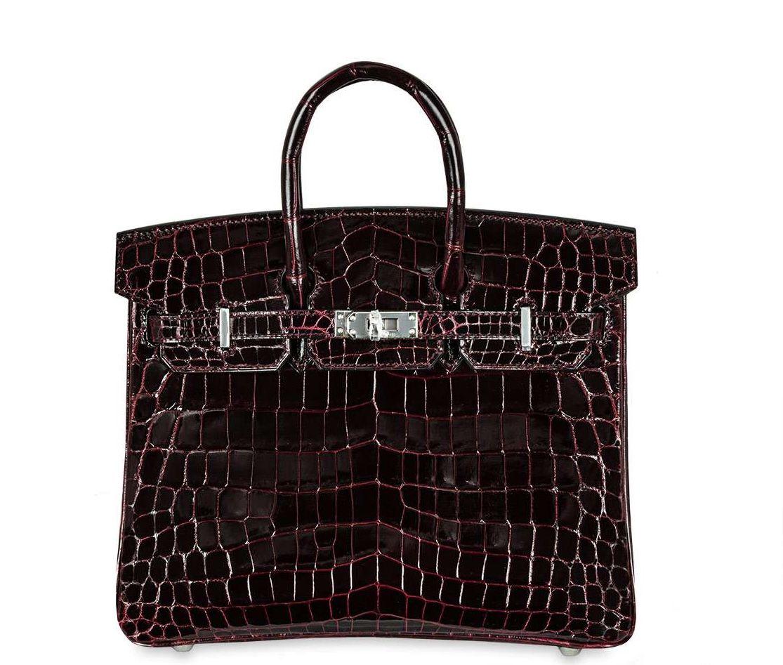 Hermes Birkin 25 in Bordeaux Shiny Niloticus Crocodile with Palladium Hardware