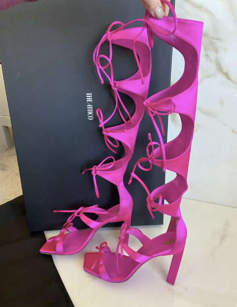The Attico Pink Satin Aria Gladiator Sandal