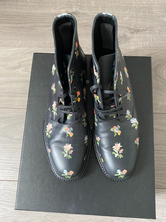 Saint Laurent Black Floral Lolita Ankle Boots