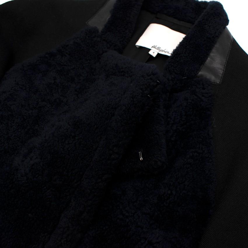 3.1 Phillip Lim Black & Midnight Blue Shearling Wool Jacket