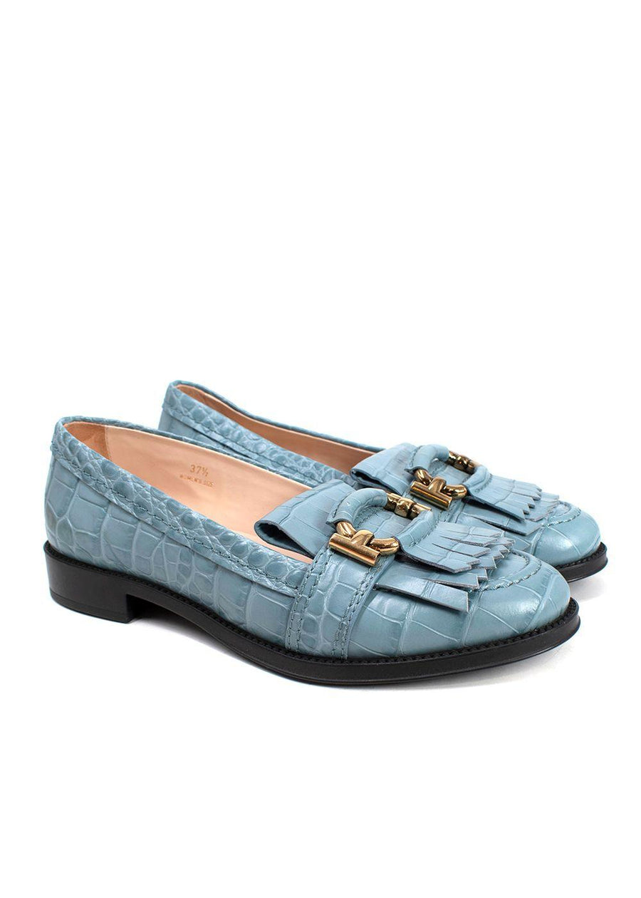 Tod's Blue Croc Embossed Loafers
