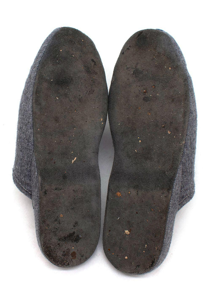 Grey 3 Bar Flannel Slippers