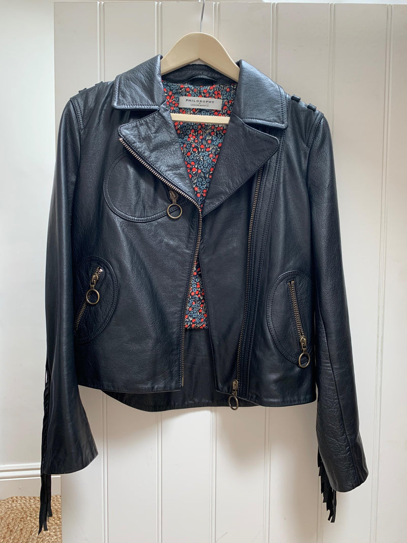 Black leather biker jacket